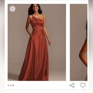 David’s Bridal One Shoulder Satin Cinnamon bridesmaid dress